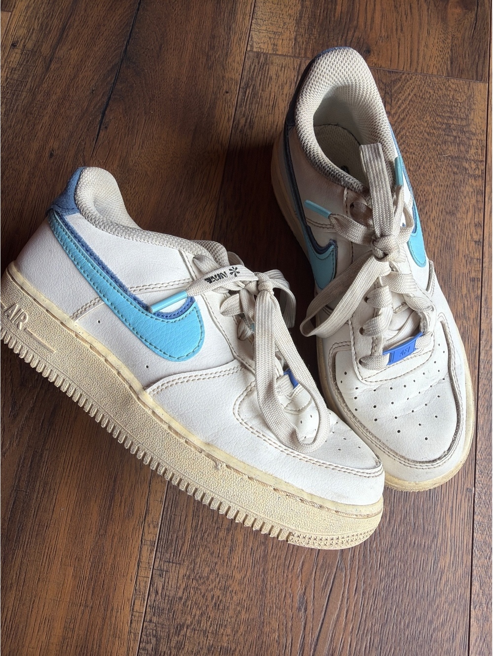 Nike Air Force 1 Low White and Blue Sneakers Size 6 youth